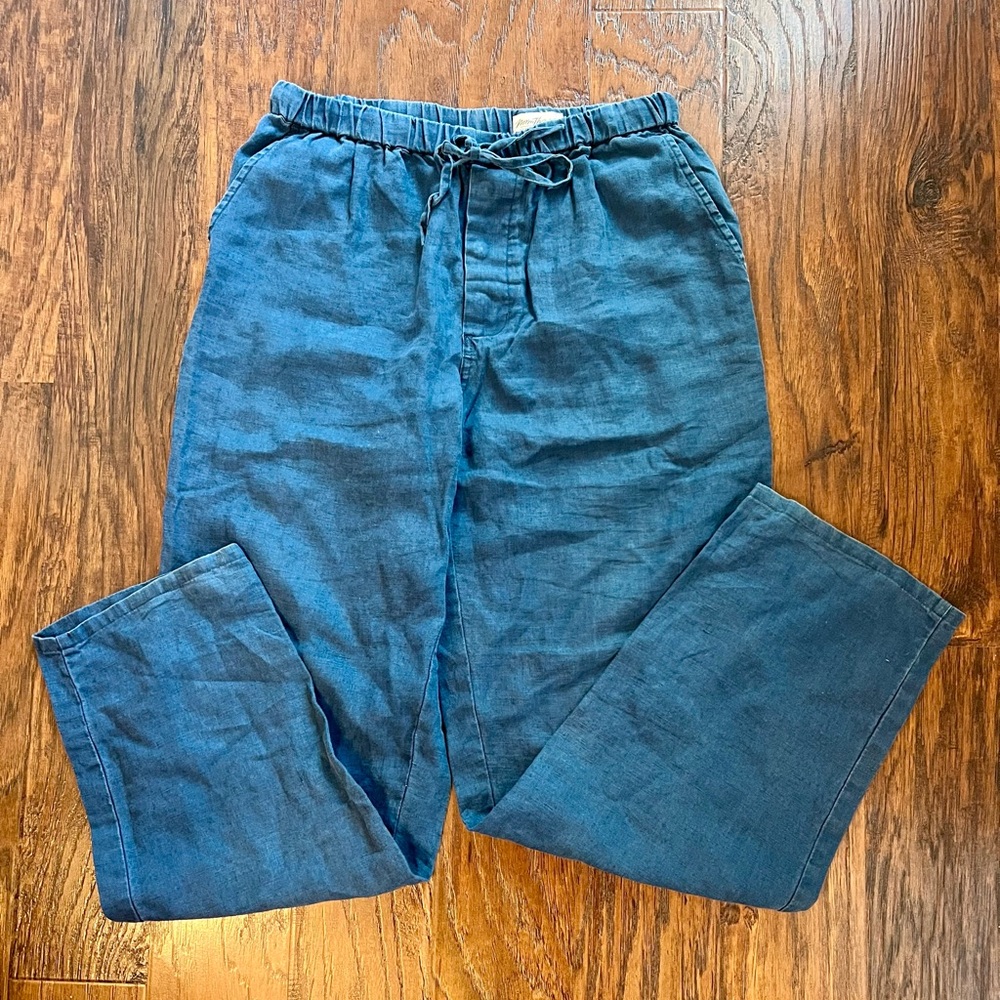 Norm Thompson Indigo Blue Linen Drawstring Pants